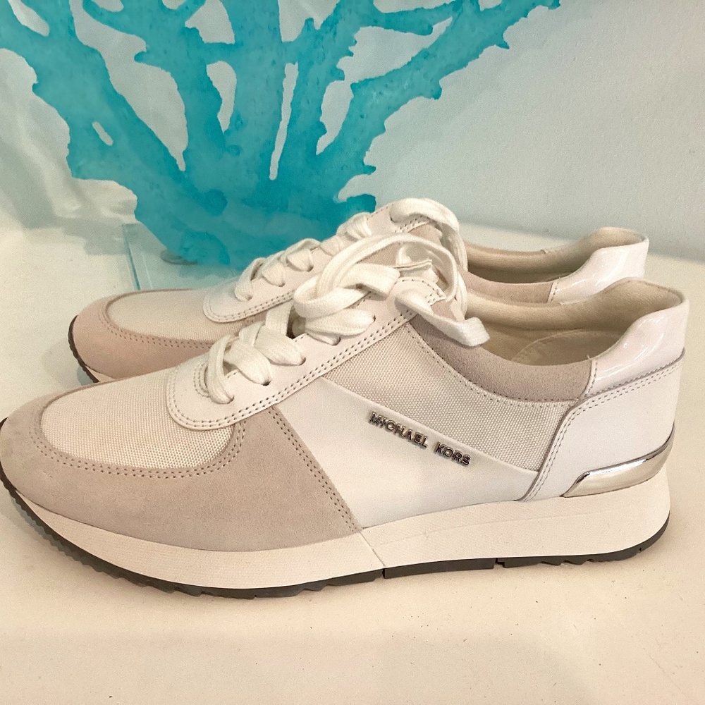 REDUCED NEW Michael Kors Women White Leather Suede Textile Sneakers Shoes Size 7